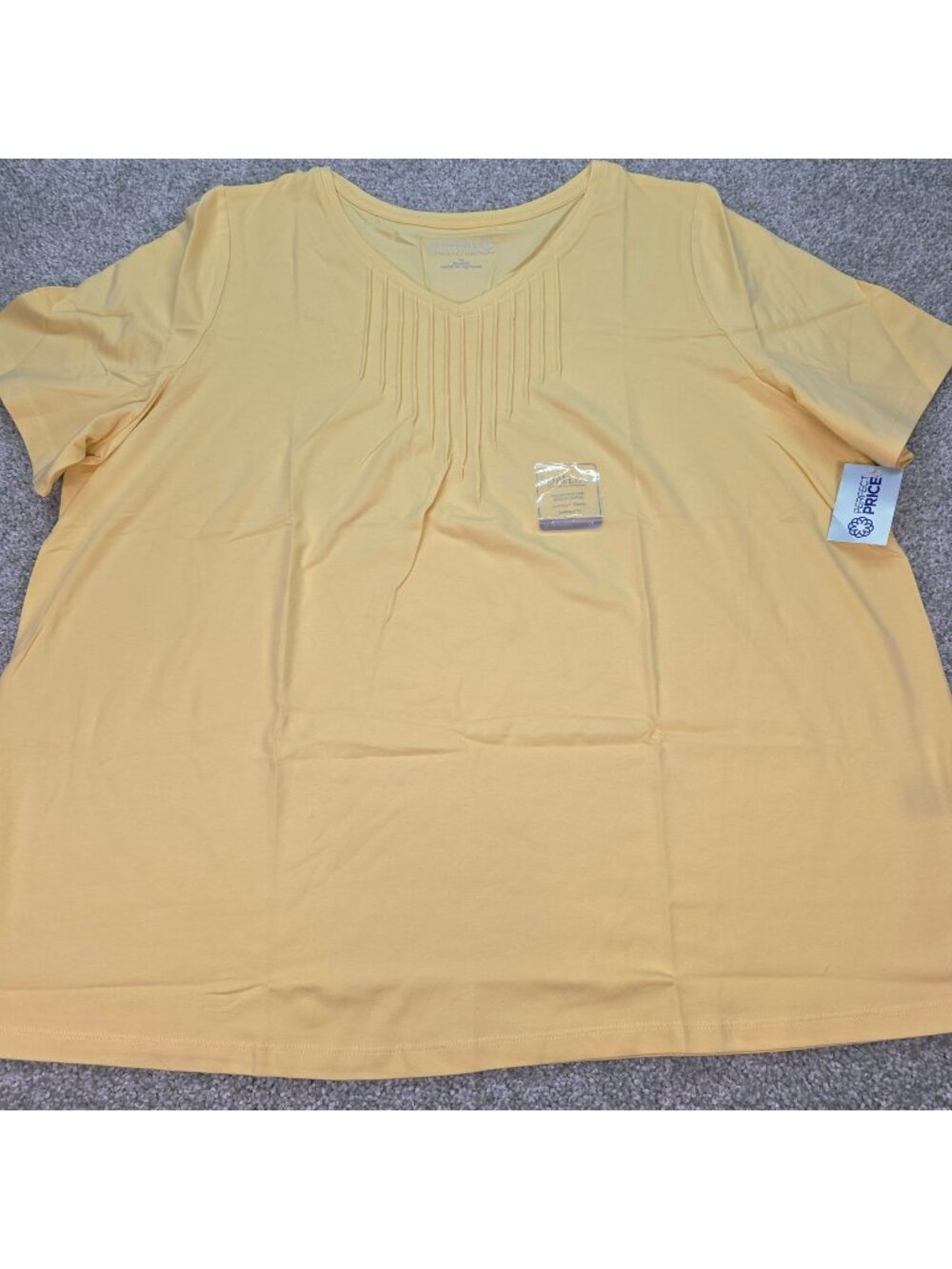Catherines Suprema Collection Yellow V-Neck Short Sleeve Top 1X Stretch Cotton